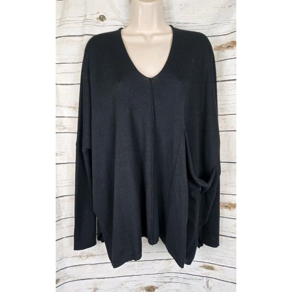 Kerisma Black Boxy Sweater Pullover S/M Oversized V-Neck Lagenlook